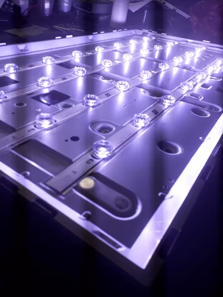 Barramento de LEDs de TV novo ao lado de um antigo, queimado